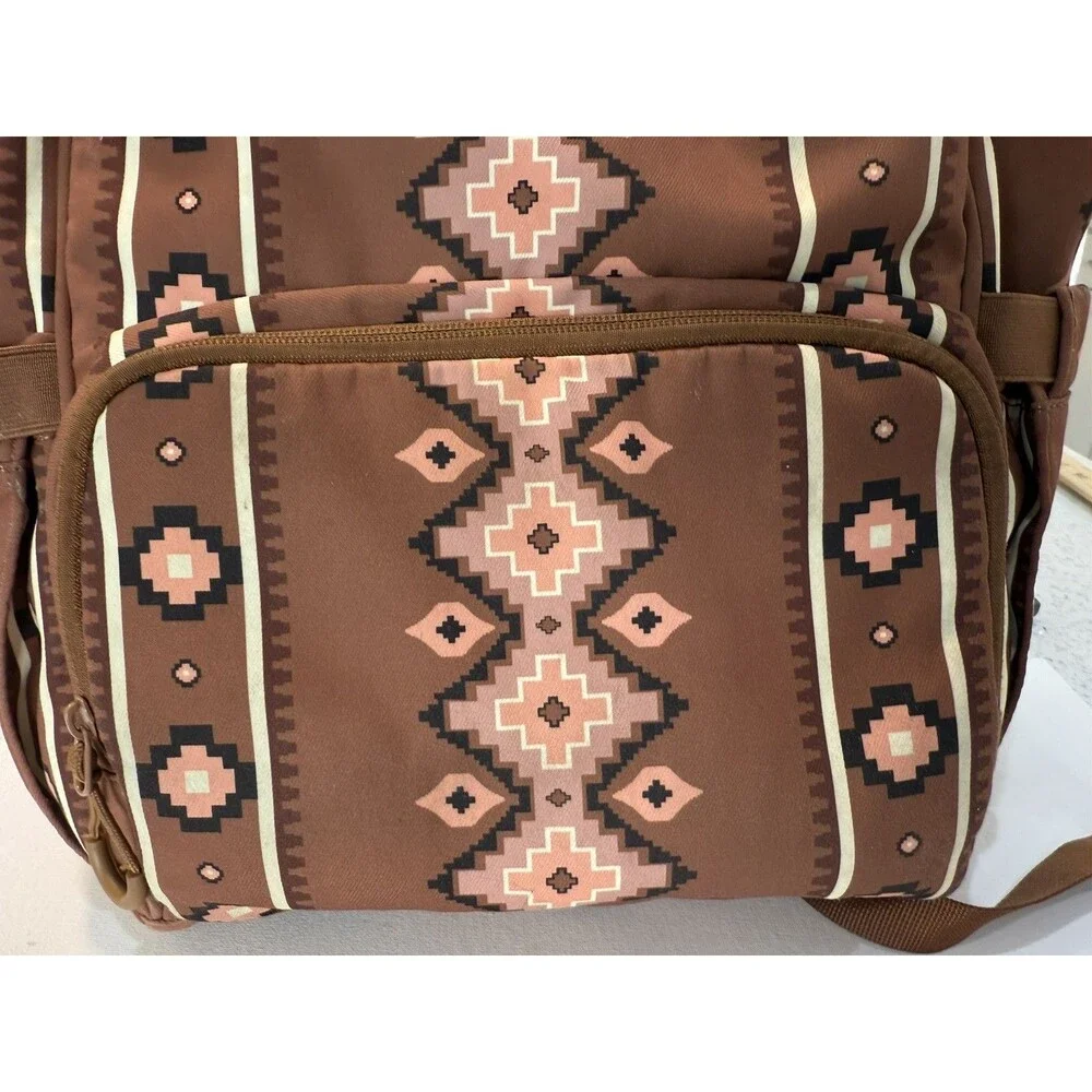 Wrangler Diaper Bag Backpack Aztec Brown Montana Western Southwest Compartments
